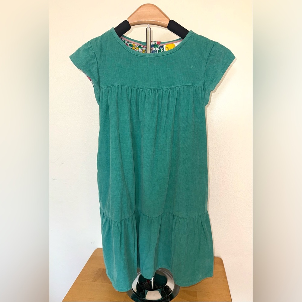 Mini Boden girls green cord dress, size 7/8